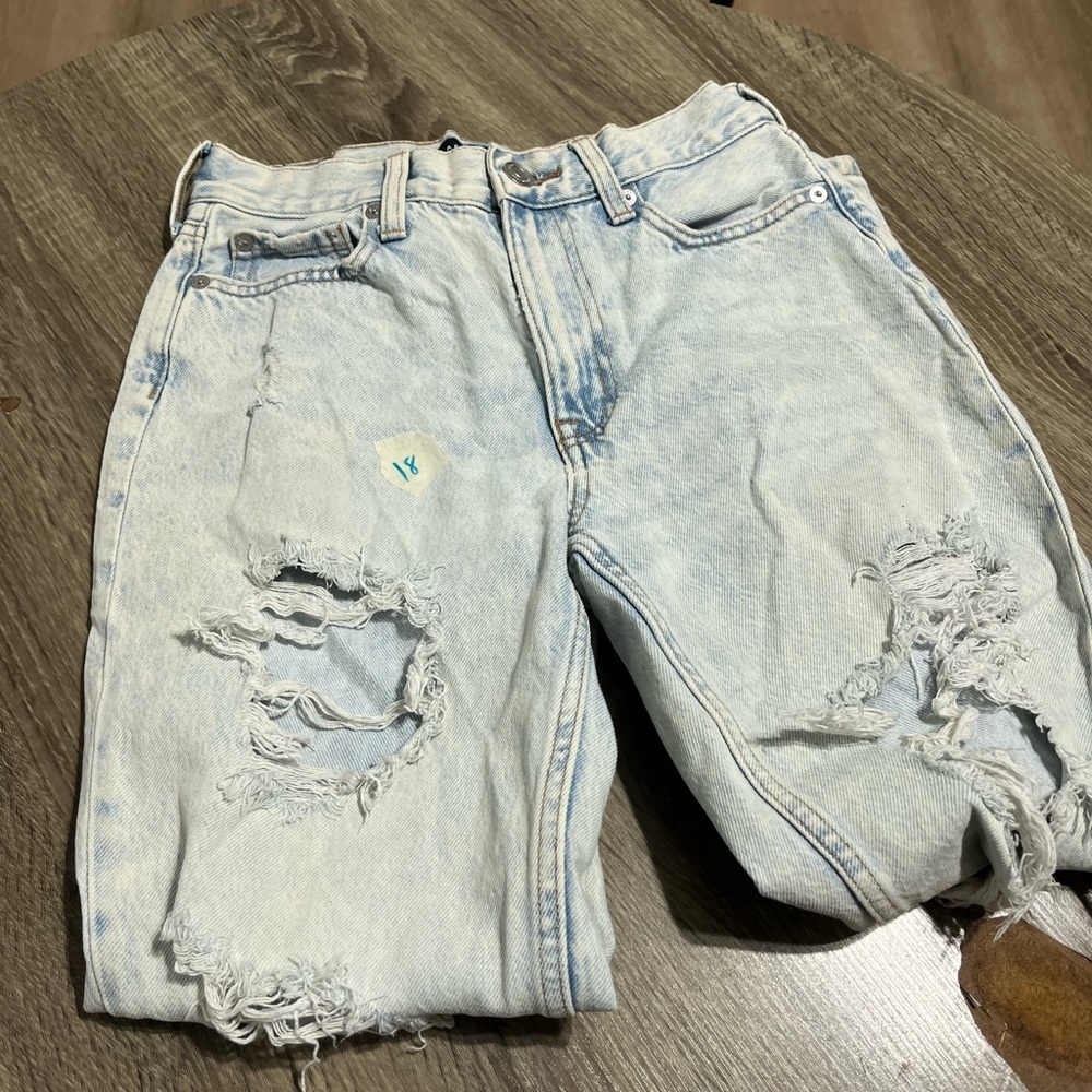 Distressed Light Blue Denim Shorts